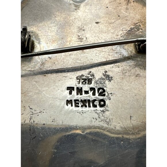 Vintage Taxco Mexico Sterling Silver Obsidian Oval Pendant Brooch Combo Signed - Picture 4 of 9